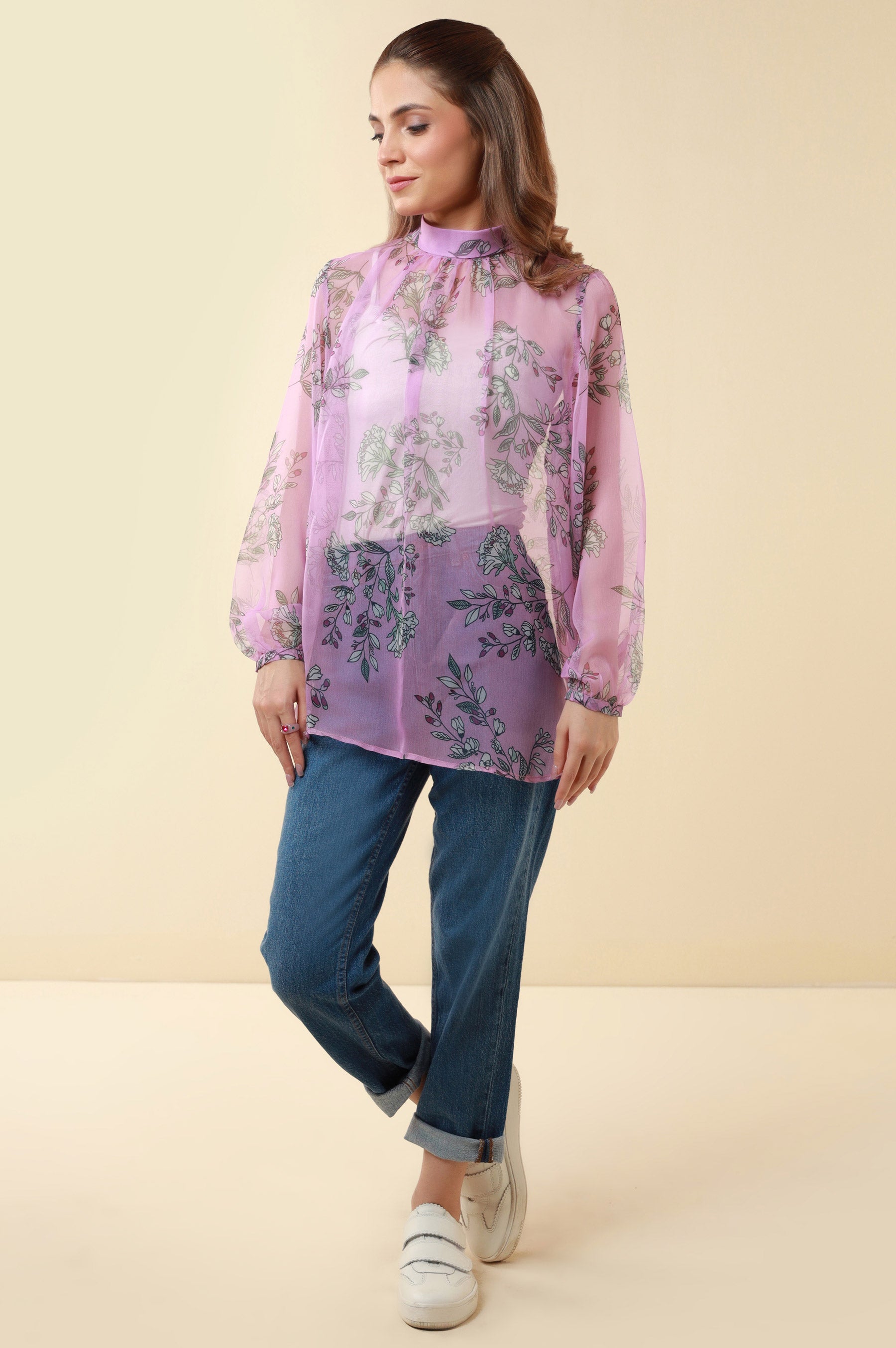 Zeen Western Printed Chiffon Top
